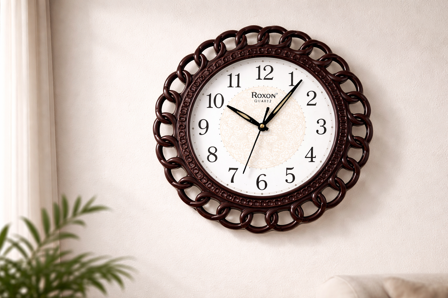 Roxon 12 Inch Designer Round Wall Clock Decorative Frame Step Movement 3