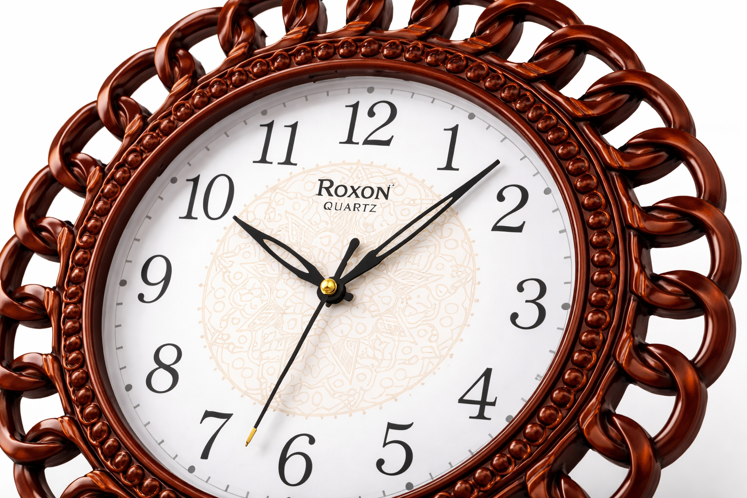 Roxon 12 Inch Designer Wall Clock Decorative Chain Frame Step Movement Brown 2
