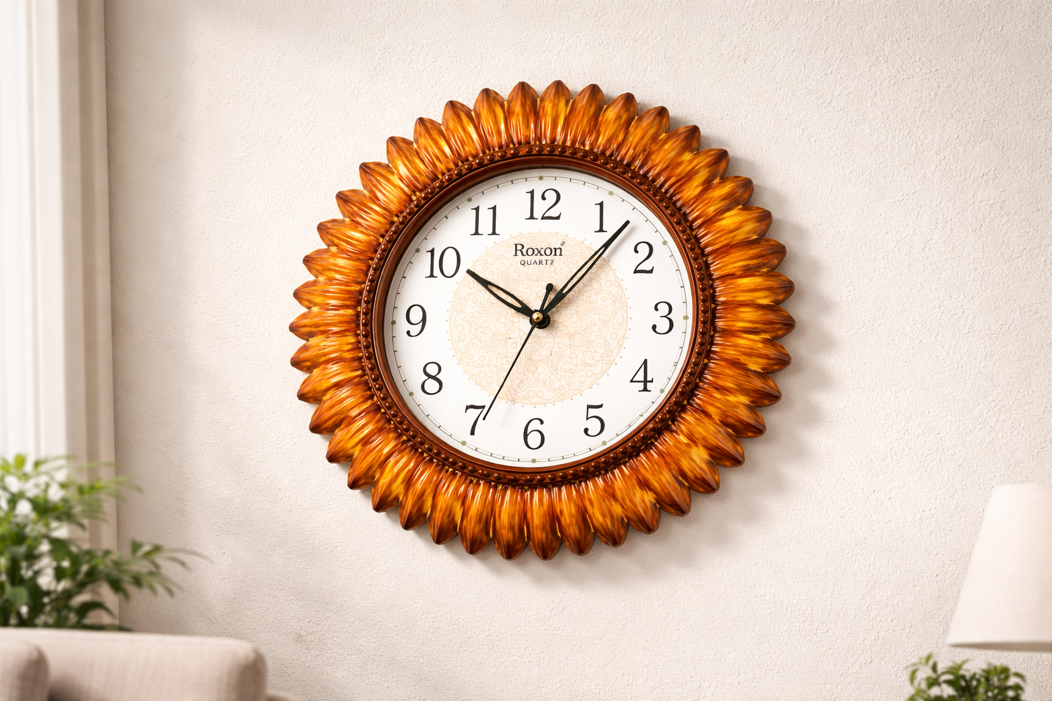 Roxon 12 Inch Sunflower Designer Wall Clock Decorative Frame Step Movement Yellow 3