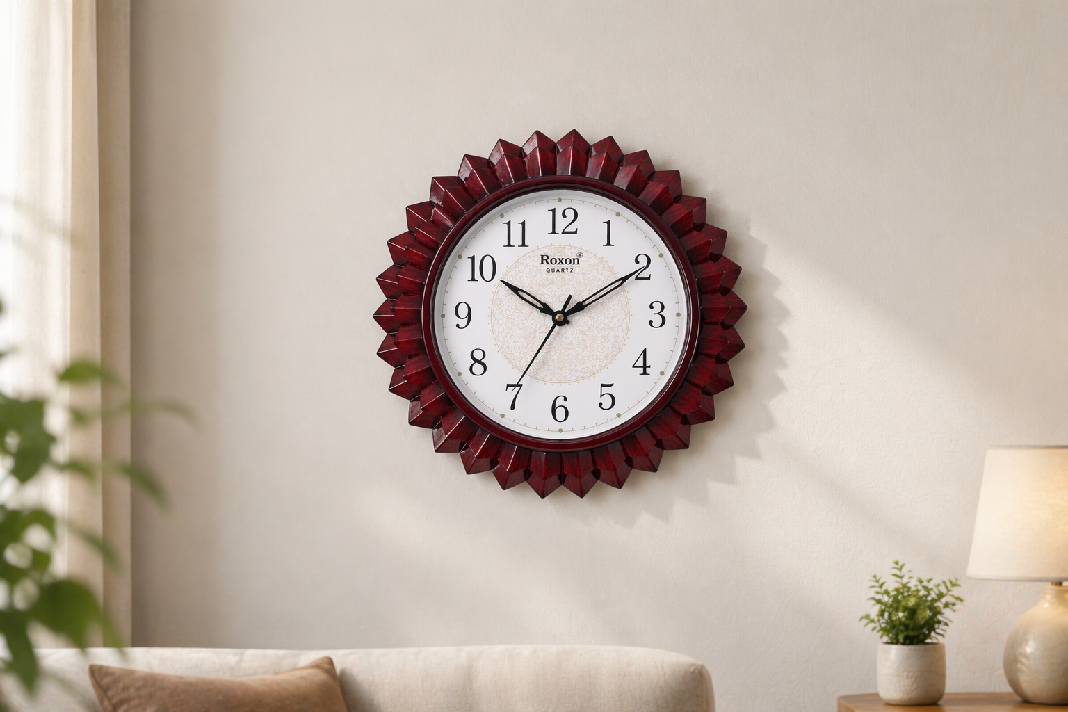 Roxon 12 Inch Premium Designer Wall Clock Wooden Finish Decorative Frame 3