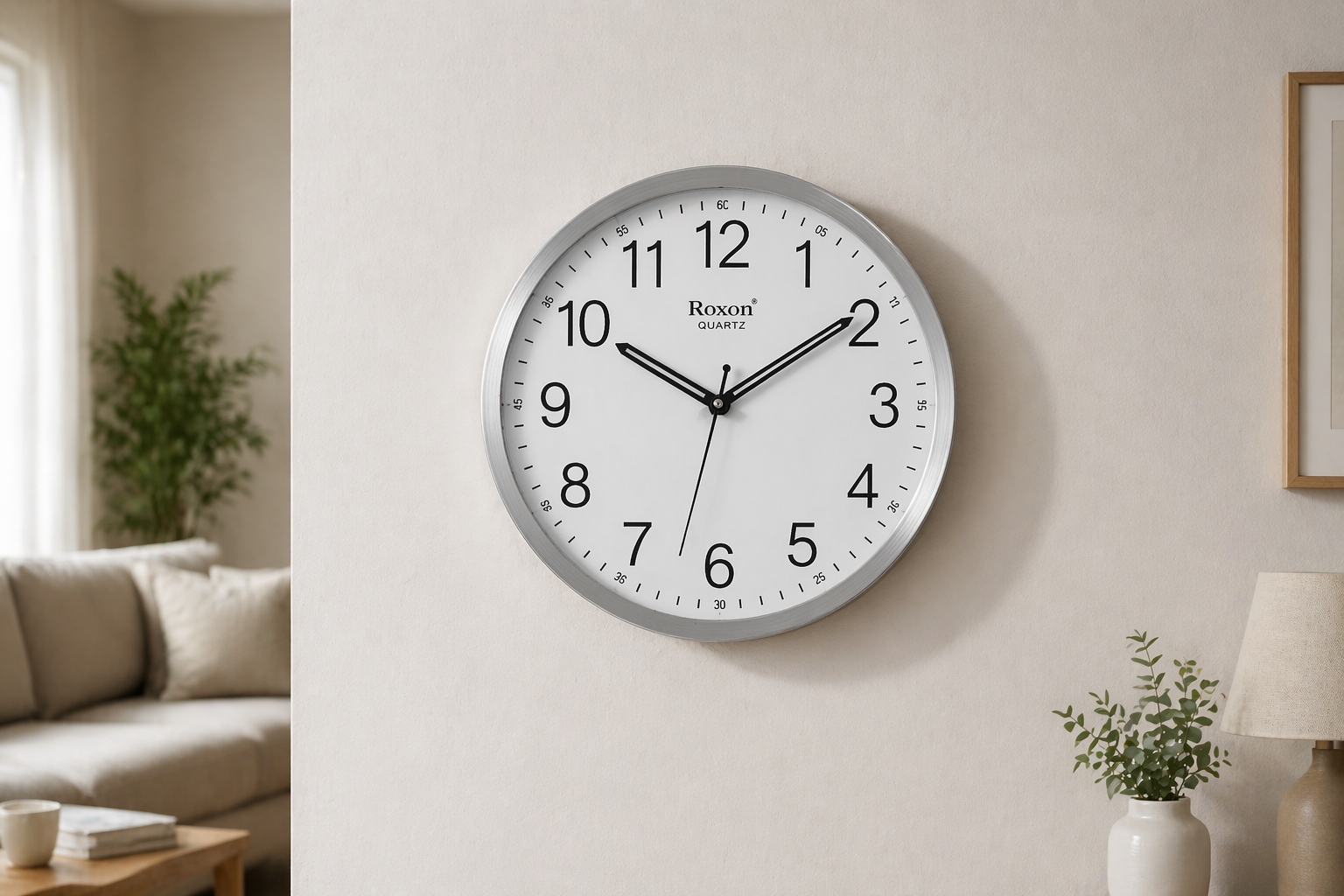 Roxon 12 Inch Modern Office Wall Clock Silver Frame 3