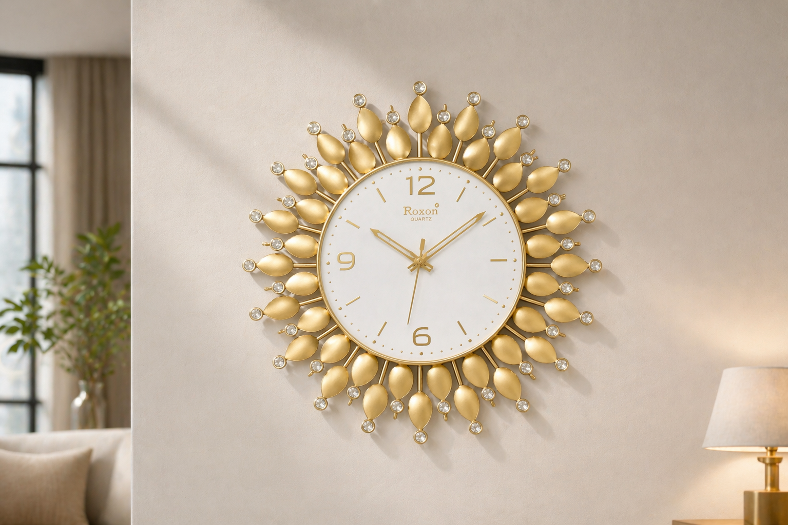 Roxon 18 Inch Luxury Golden Designer Wall Clock Silent Sweep Movement 3