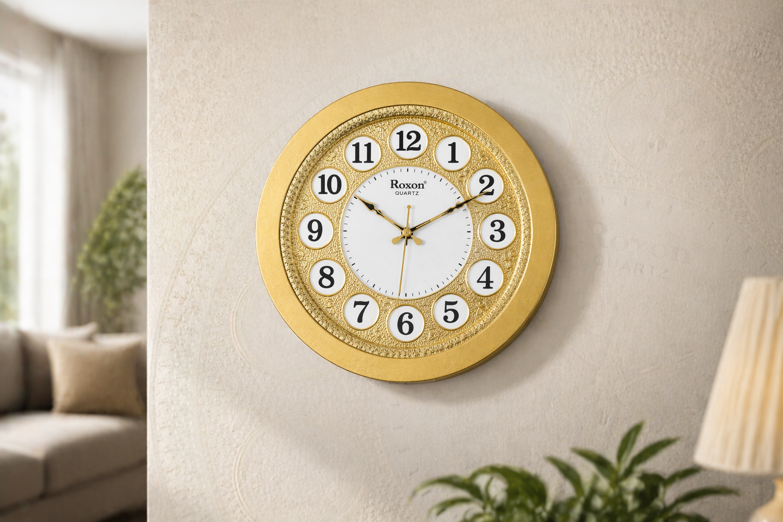 Roxon 14 Inch Golden Wall Clock Designer Silent Sweep movement 3