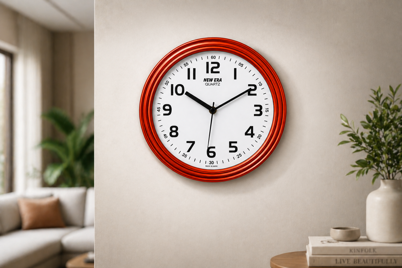 New Era 8 Inch Red Designer Wall Clock Model 189 with Quartz Step Movement 3