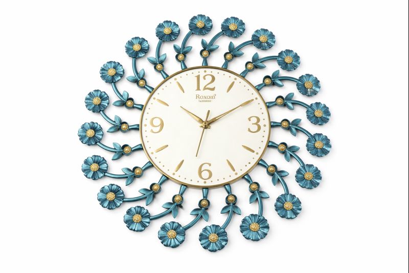 Roxon 17 Inch Blue Floral Decorative Wall Clock – Model 1500