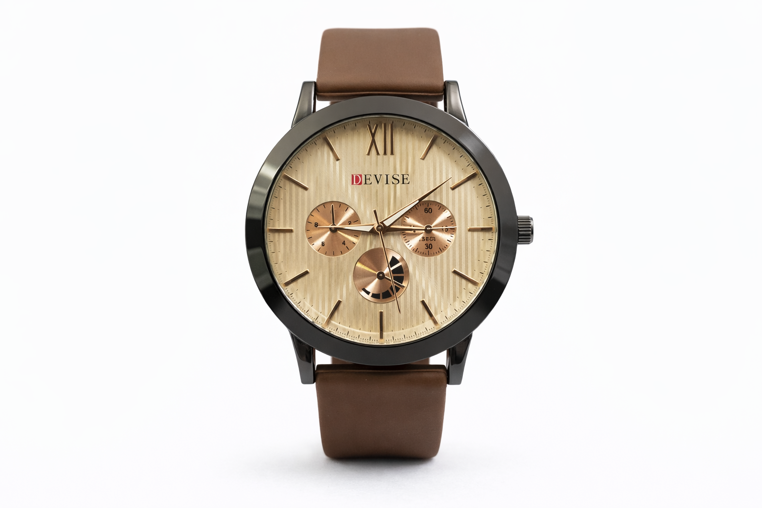 Devise Brown Multi-Dial Silicone Strap Wrist Watch – 42mm