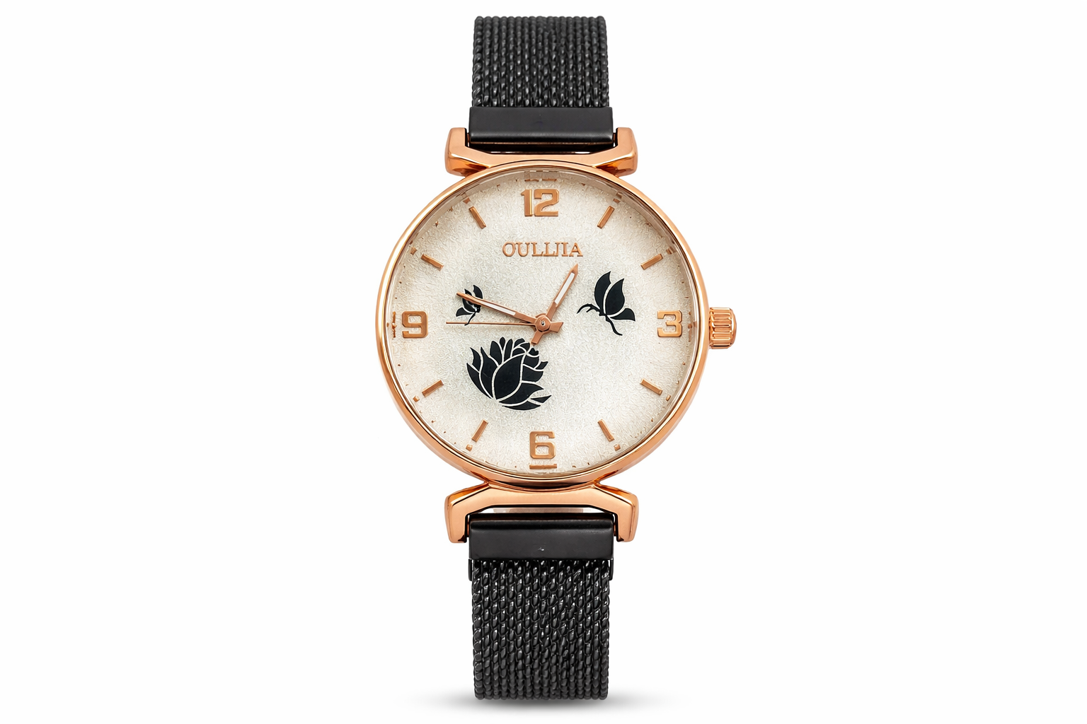 Rose Gold Ladies Watch with Black Magnet Chain