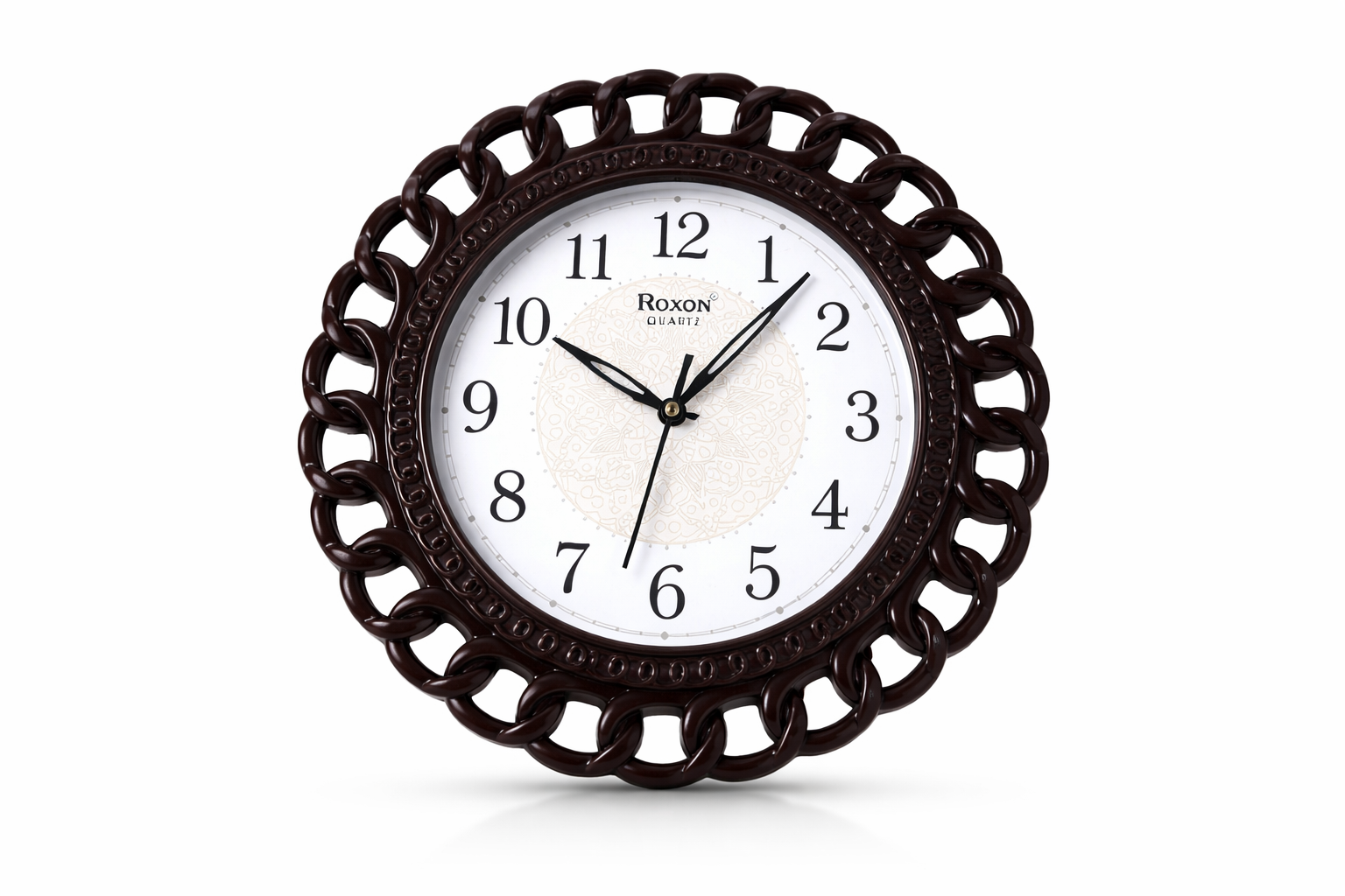 Roxon 12 Inch Designer Round Wall Clock Decorative Frame Step Movement