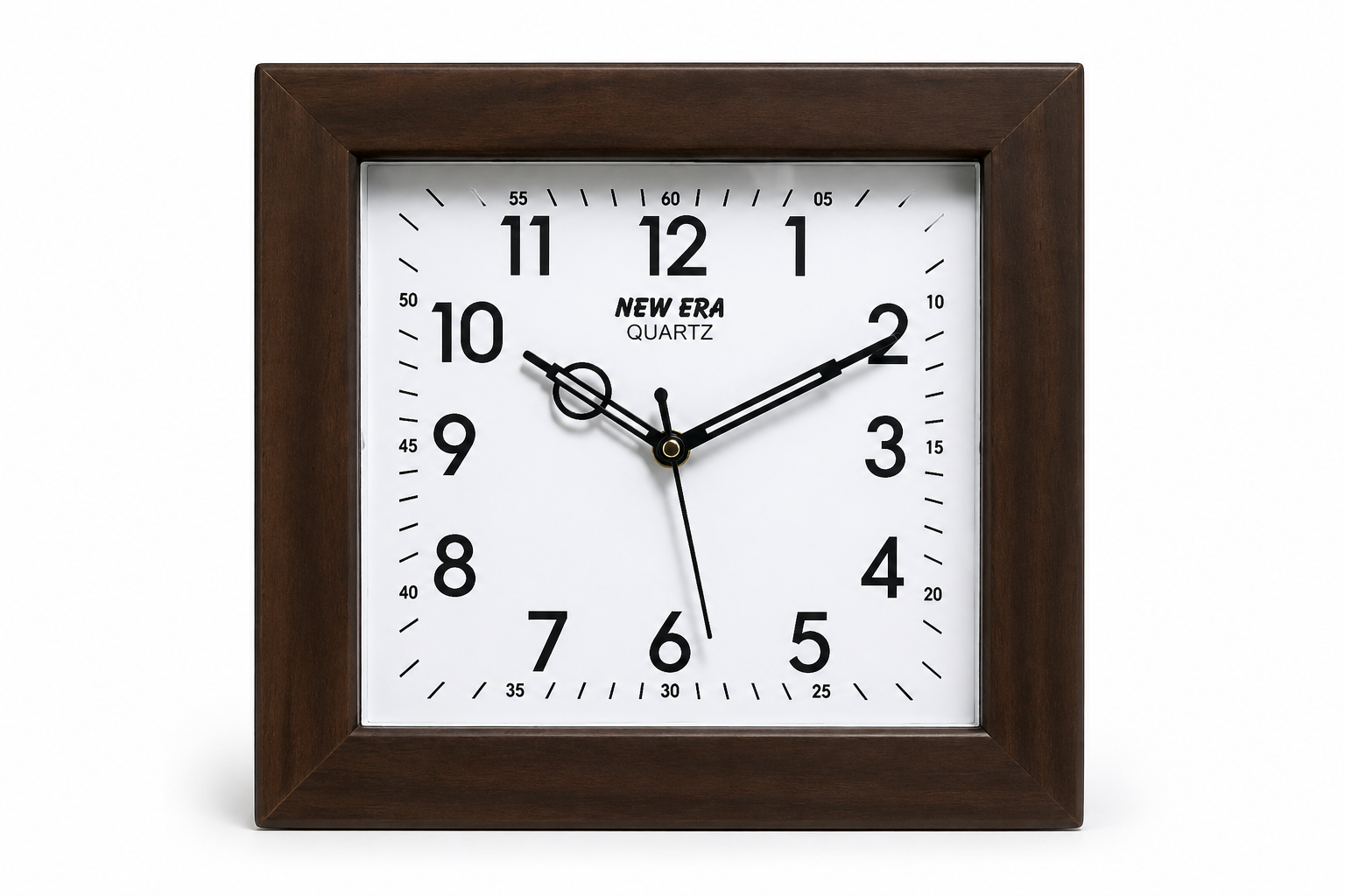 New Era RK-002 Wooden Finish Square Wall Clock 10.5 Inch Quartz Step Movement